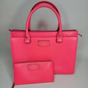 Kate Spade Bright Pink Leather Handbag and Matching Leather Purse NEAR MINT!